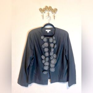 Coldwater Creek Black Wool Mix Blazer with Symmetrical Embellishments. Size 16